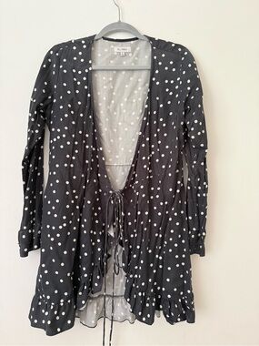DL1961 Polka Dot Tie Front Longline Blouse Tunic Size Small